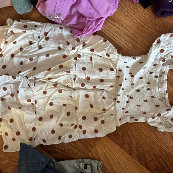 GB girls Other - GB Girls White and Brown Polka Dot Dress